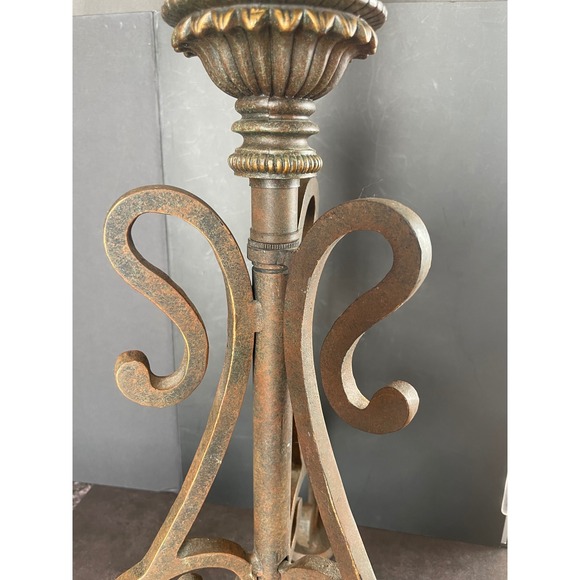 Vintage Antiqued Bronze Scroll Metal Table Lamp Base Tripod French Country Style - Picture 14 of 16